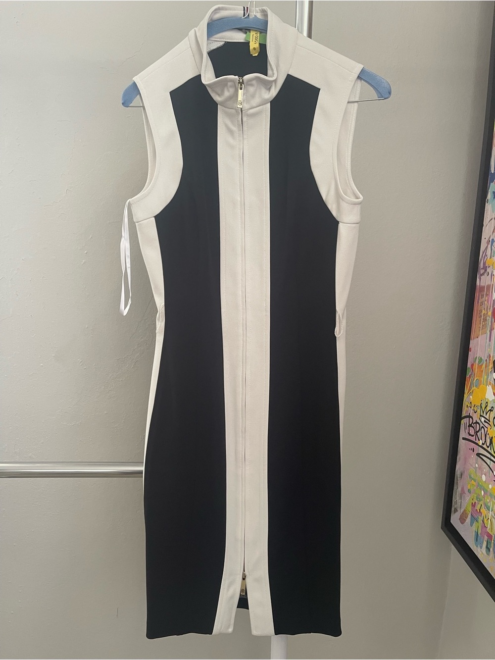 Tommy Hilfiger Black and White Sleeveless Zip-Front Sheath Dress